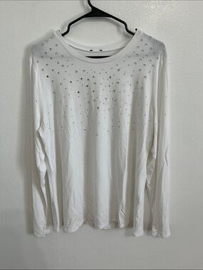 Alfani White Long Sleeve Top with Rhinestone Detail XL